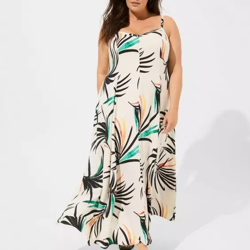 Torrid Tropical Print Maxi Dress - Cream, Black, Green, Orange